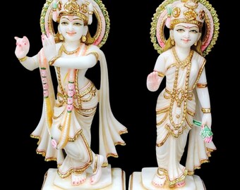 Radha Krishna Statue 12 inches Marble Radha Krishna Idol Divine Couple Statue Krishna Figure Handpainted Radha Krishna Murti Home Decor Gift