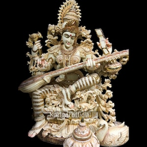 Goddess Saraswati statue, Large 39 inches Goddess of knowledge Art marble figurine, Saraswati idol Sculpture, Housewarming Anniversary gifts