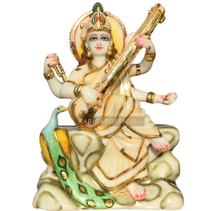 Goddess Saraswati 12 inches Large marble statue Goddess of knowledge marble figurine Big Saraswati idol marble figurine, Anniversary gifts