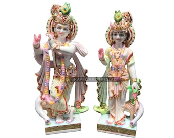Radha Krishna Statue, Hindu Divine Couple, Marble Radha Krishna Murti, Home Temple Decoration 18 inches Religious idol, Anniversary Gifts