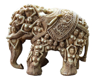 手彫りの白い大理石の象の像（ペア）：室内装飾のアクセント - Etsy 日本