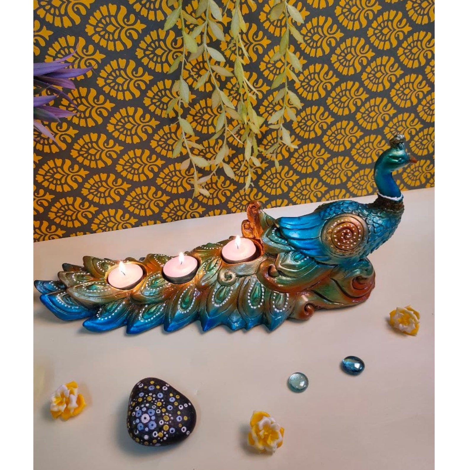 Peacock tealight candle holder Peacock design tabletop Etsy