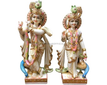 Radha Krishna Statue, Hindu Divine Couple, Marble Radha Krishna Murti, Home Temple Decoration 18 inches Religious idol, Anniversary Gifts