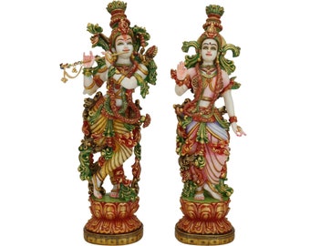 Radha Krishna Statue 15 inch Marble Radha Krishna Idol Divine Couple Statue Krishna Figurine Handpainted Radha Krishna Murti Home Decor Gift