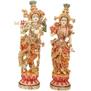 Radha Krishna Statue 15 inch Marble Radha Krishna Idol Divine Couple Statue Krishna Figurine Handpainted Radha Krishna Murti Home Decor Gift