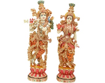 Radha Krishna Statue 15 inch Marble Radha Krishna Idol Divine Couple Statue Krishna Figurine Handpainted Radha Krishna Murti Home Decor Gift
