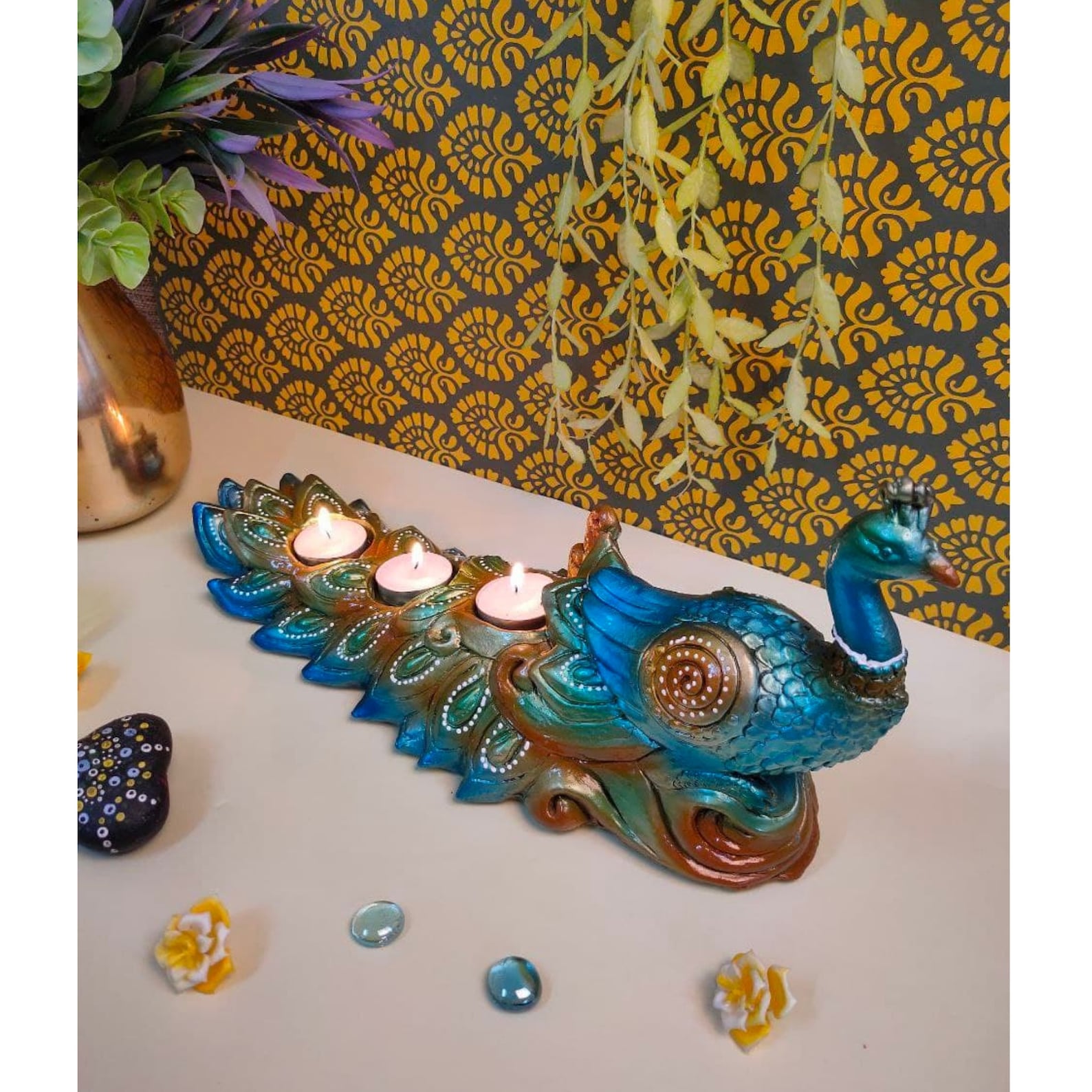 Peacock tealight candle holder Peacock design tabletop Etsy