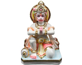 Hanuman Statue Murti 9 inches Gold Leaf Work Bajrang Bali Figurine Marble Das Hanuman Idol Hindu Monkey god For Home Temple Spiritual Gifts