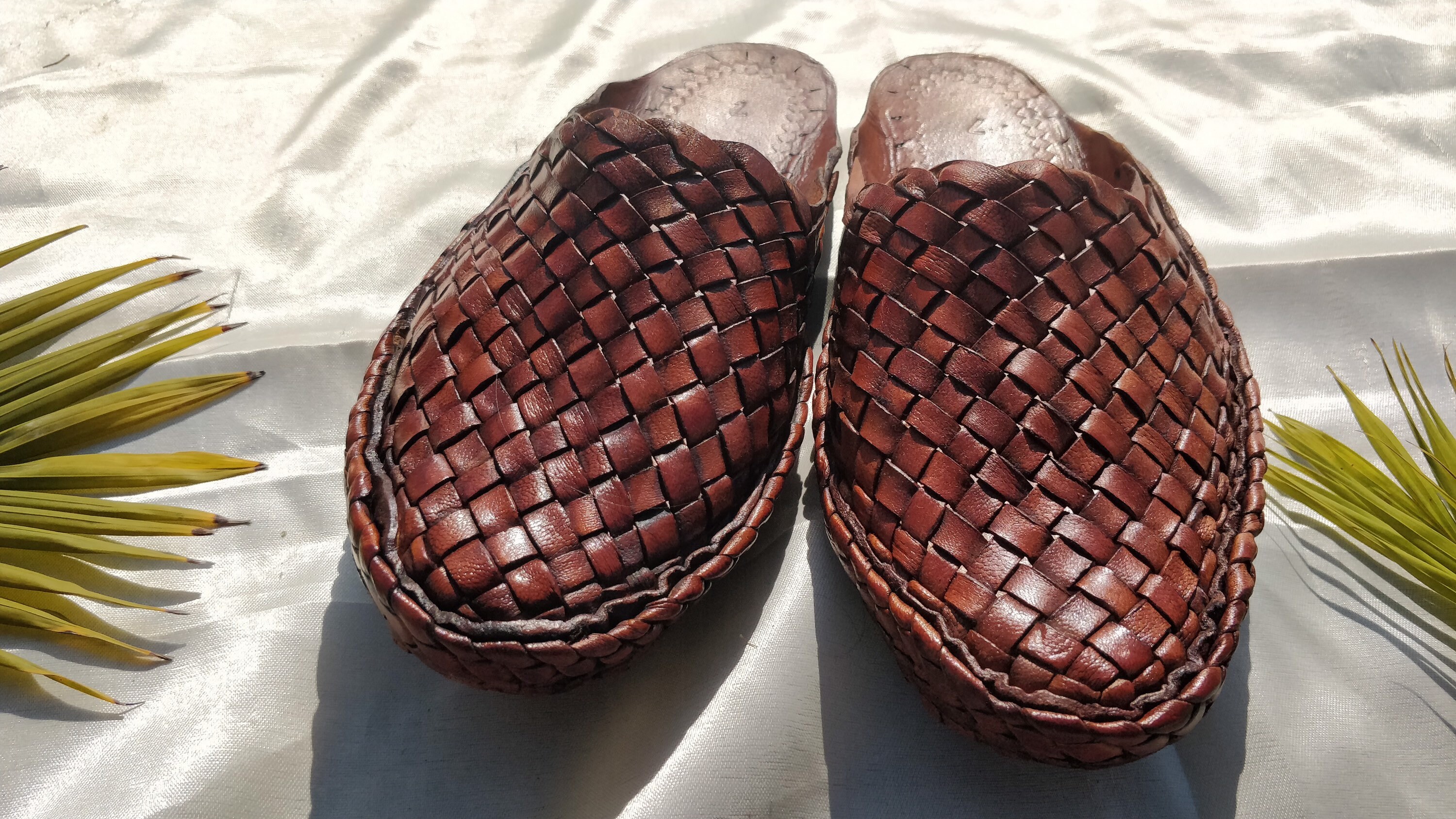 womens woven leather mules