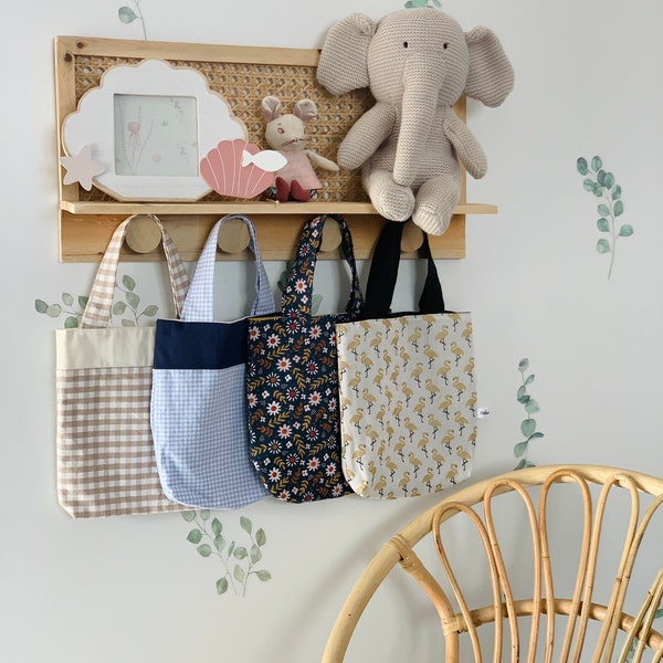 Mini tote bag enfant/sac de crèche doudou/sac de courses/sac goûter / sac maternelle/ Entièrement doublés 100% coton /cadeau merci maitresse