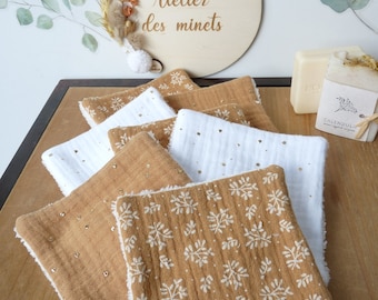 Lingettes lavables réutilisables lot de 7/éponge bambou/double gaze/soin du visage/cadeau maitresse,nounou,atsem/petit prix /fête des mères