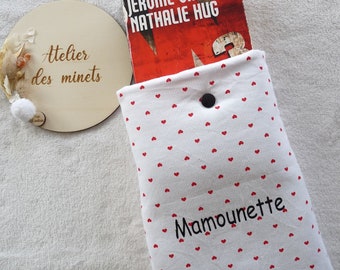 pochette à livre personnalisable rembourrée format poche/cadeau fête des mères, pères/cadeau maitresses, nounou, atsem/petit prix.