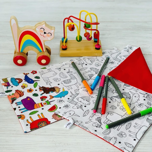 Feuille coloriage en tissu lavable et réutilisable sur le thème des animaux fantastiques / cadeau de Noël petit prix