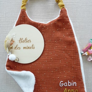 Serviette de cantine personnalisable/serviette élastique enfant/Bavoir maternelle éponge bambou/rentrée scolaire/cadeau petit prix Terracotta