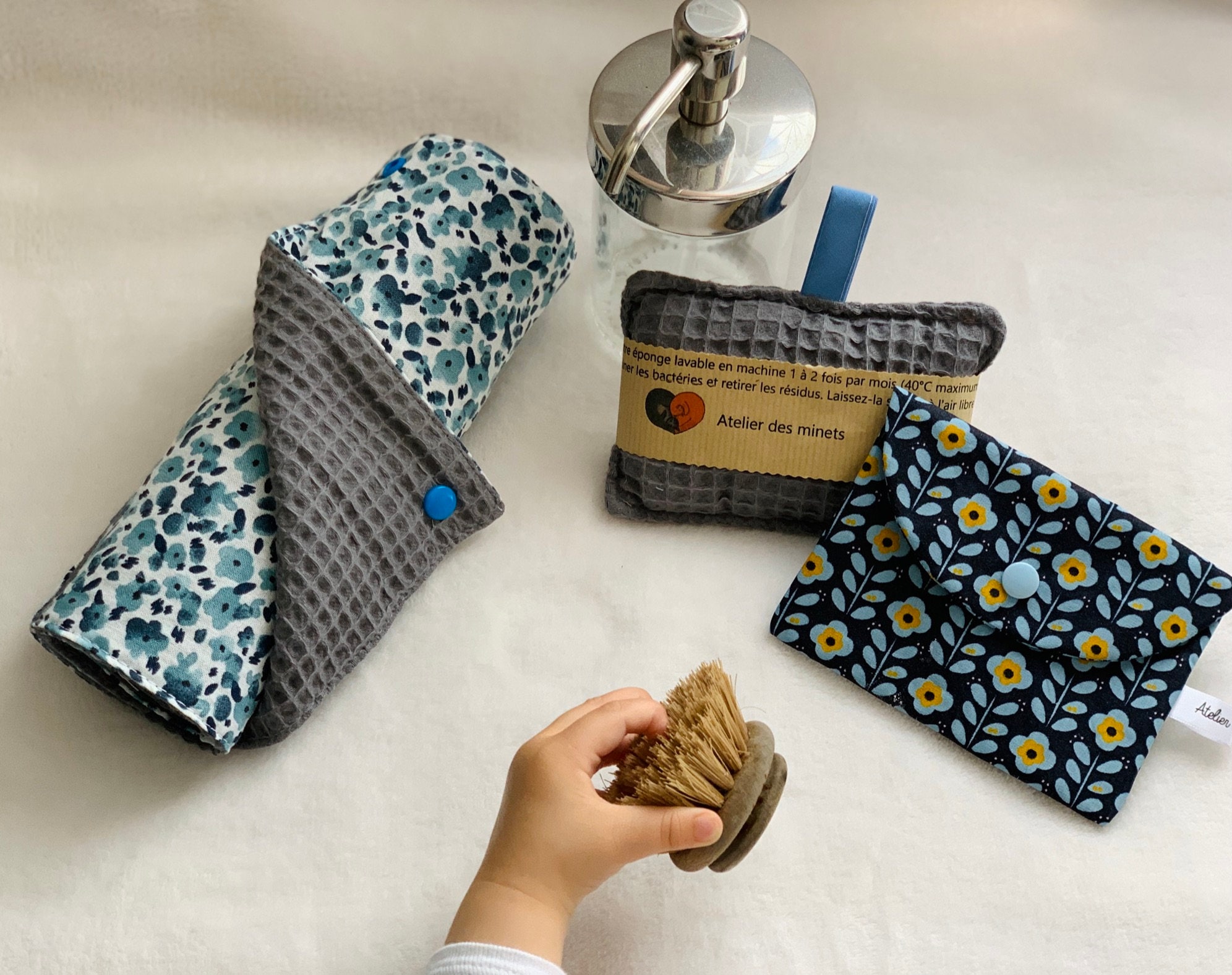 Eponge Lavable et Réutilisable/Éco Responsable, Écologique Durable /Nid d'abeille Écru ou Gris /Vais