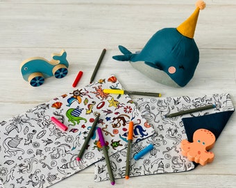 Feuille coloriage en tissu , lavable et réutilisable à l'infini sur le thème des  fonds marins/cadeau de Noël  petit prix