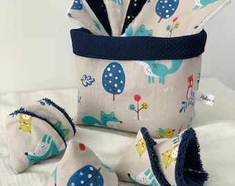 Panière en tissu lingettes lavables bébé et pare pipi /ensemble de naissance bb  /cadeau personnalisé /double gaze de coton