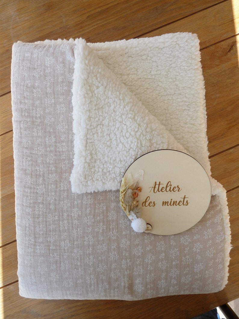 customizable baby blanket in double cotton gauze/sherpa minky comforter/fleece/baby blankets/birth gift/maternity suitcase image 6