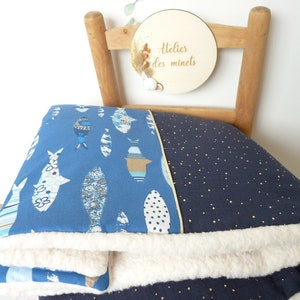 Couverture bébé  en double gaze de coton /Couverture BB en  coton imprimé/Doublure Minky Doudou Sherpa / molletonnée
