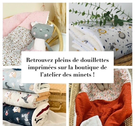 Couverture bébé minky et coton brodée – L'atelier Gravure