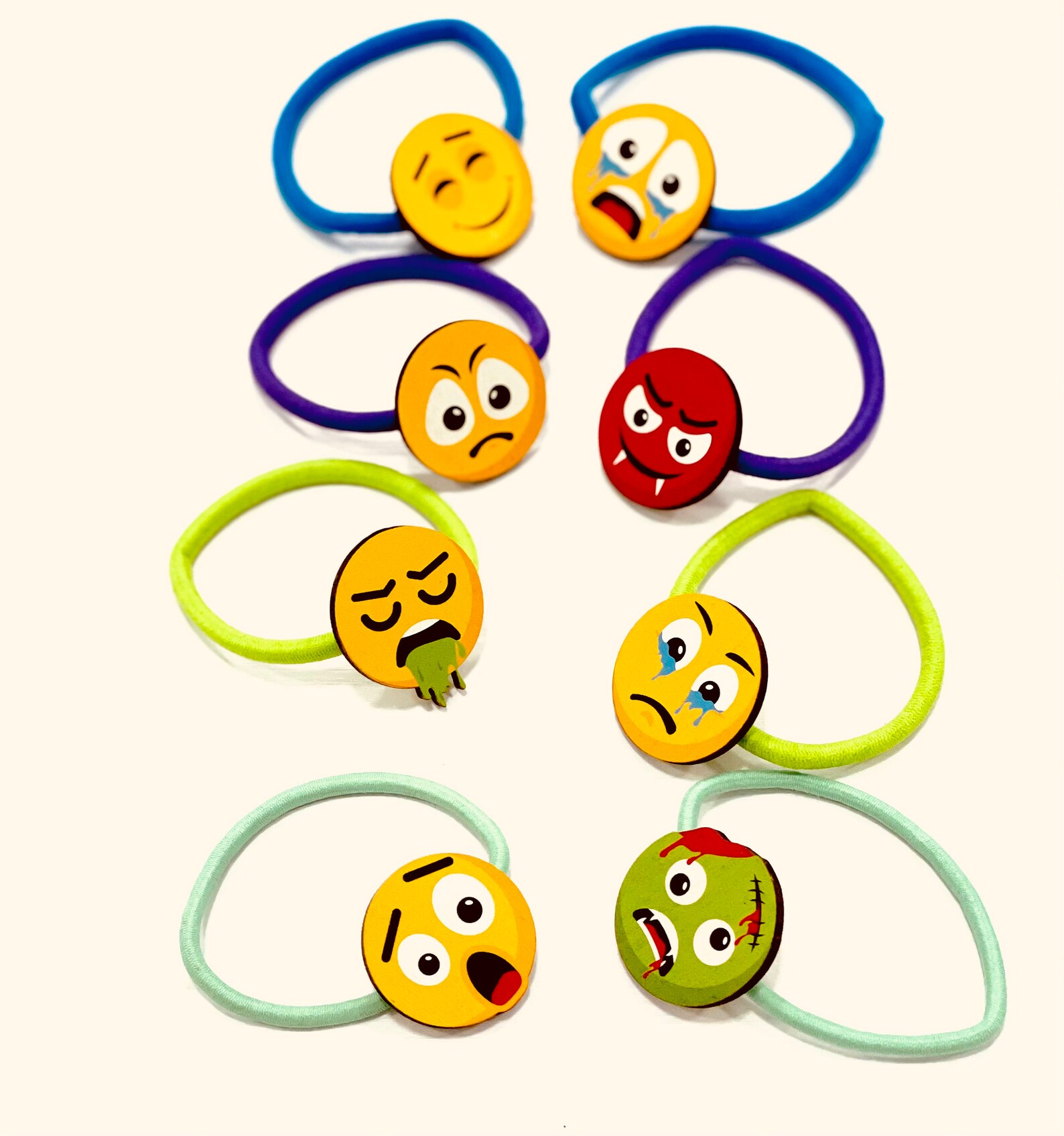 Set of 8 Pics of Crazy Emoji Wooden Hair Ties Funny Emoji Etsy