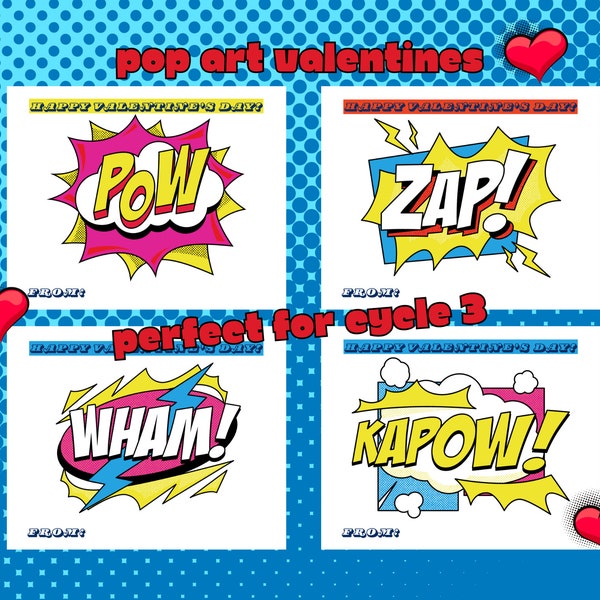 Valentines Day Kids Cards | Pop Art Fun | Classical Conversations | CC Cycle 3 | Printable PDF | Set of 4