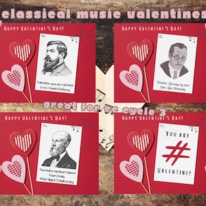 Valentijnsdagkaarten | Klassieke muziek | Componisten | Klassieke gesprekken | CC-cyclus 3 | Afdrukbare pdf | Cadeaukaartjes voor Valentijn | Set van 4"