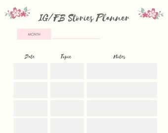 Facebook planner, Instagram planner, Social media planner, Facebook stories, Instagram stories, bloggers, vloggers, influencers