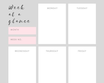Weekly planner, week at a glance printable, daily to do list, home business organizer, family organizer