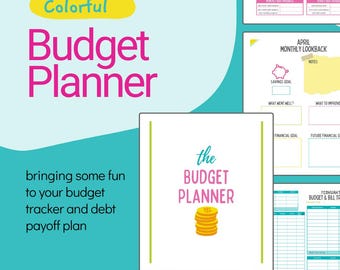 Budget Planner - Colorful Budget Tracker - Debt Payoff Plan - Monthly Expense Tracker - Bill Tracker Debt Tracker and more!