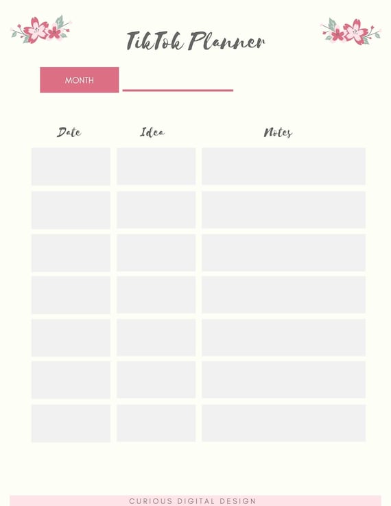 Tik Tok Planner Tiktok Organizer Social Media Planner Etsy