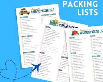 Packing Lists, Checklists for Travel, Packing Checklists for Vacations, Road Trip Essentials, Vacation Packing List, Travel Packing List
