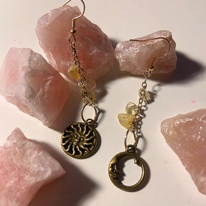 Sun and Moon Gold Crystal Dangle Earrings