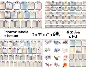 Flower labels, Tags, Printable Junk Journal Ephemera, Printable Collage Sheet, Digital Download, Stationary