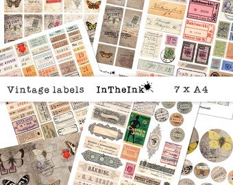 Vintage labels, Printable Ephemera Kit, Junk Journal, Ephemera, Stationary. Scrapbooking pages, Digital Collage Sheet.