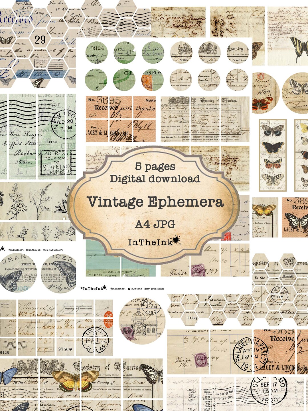 Vintage Ephemera. Printable Collage Sheet, Digital Collage Sheet ...