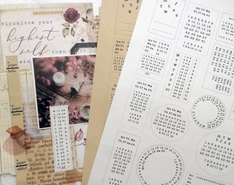 Kalenteri / Calendar. Printable Collage Sheet, Digital Collage Sheet, Digital Download