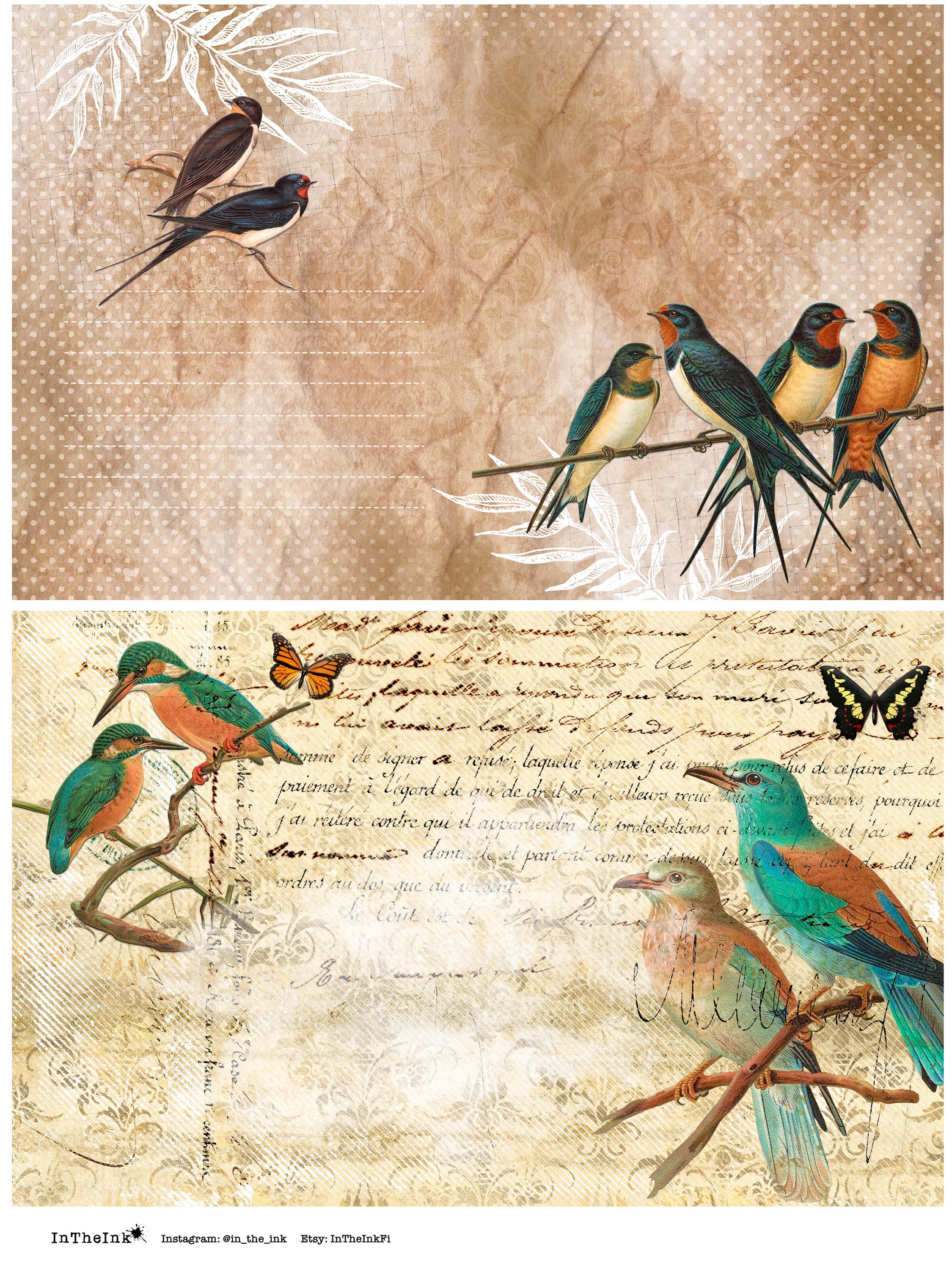 Vintage Birds Printable Ephemera Kit Junk Journal Ephemera - Etsy