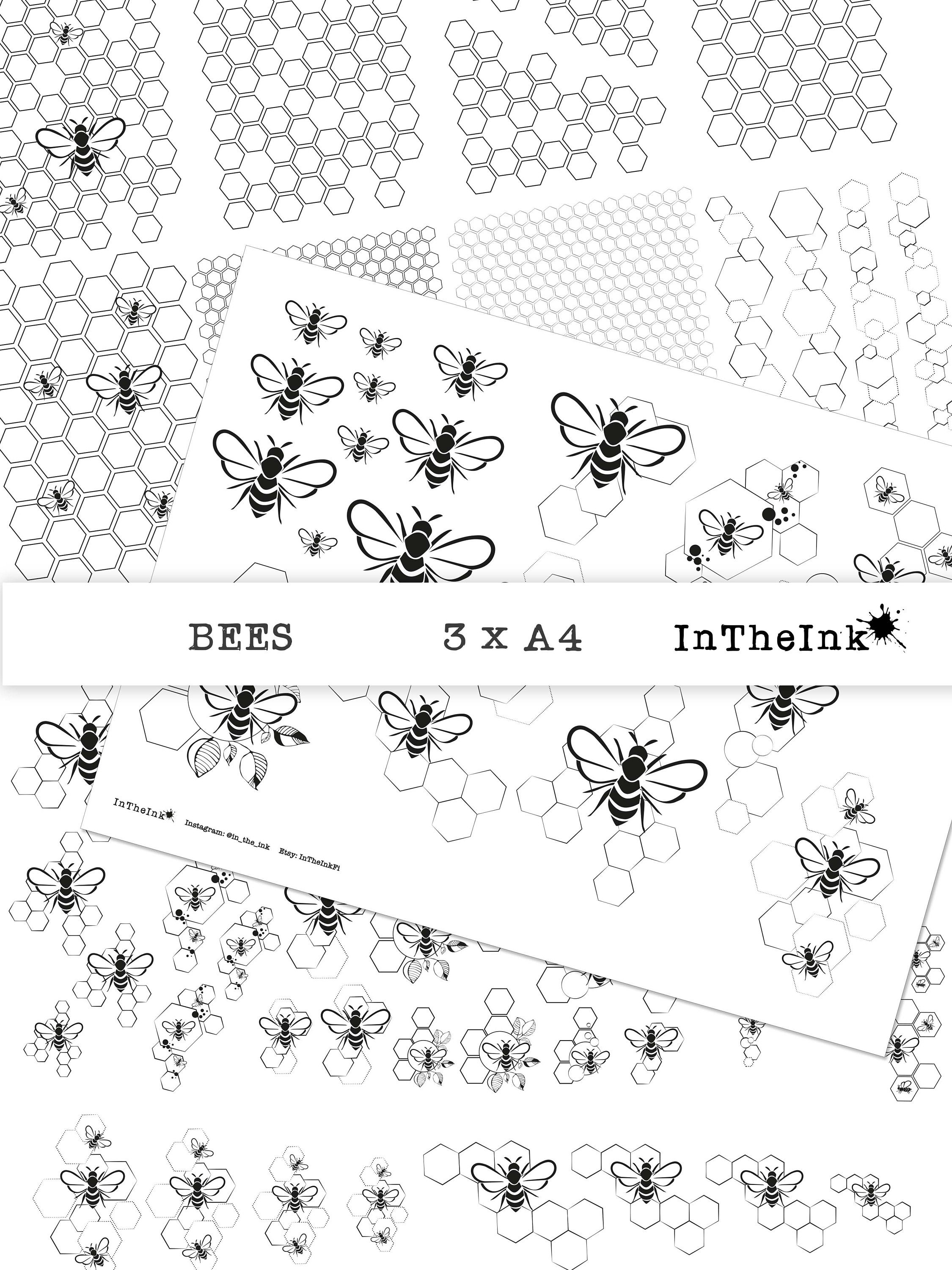 Black & White Bees. Printable Collage Sheet, Digital Collage Sheet ...