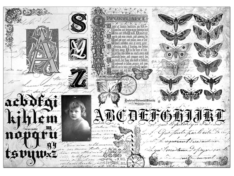 Printable Vintage Collage Paper, Black & White, Junk Journal, Instant