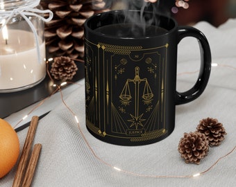Justice tarot card Black mug 11oz, graduation gift, law school
