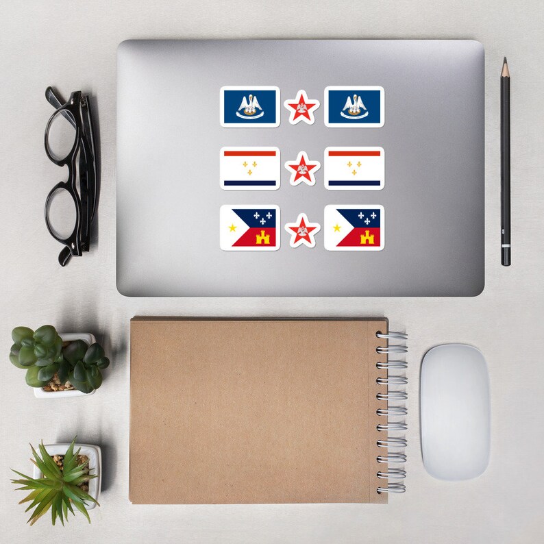 CELEBR8 NOLA Design Louisiana Flag Stickers 9 Pack New Orleans Bubble-Free Sticker