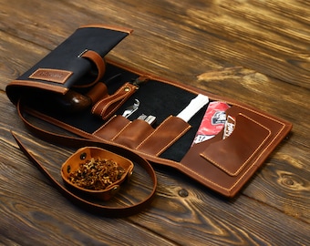 Rouleau de pipe en cuir, pochette à tabac, cadeau personnalisé