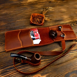 Étui à pipes compact en cuir - Porte-pipes à tabac roulé * Sac à tabac de poche pour pipe - Cadeau personnalisable pour papa * Accessoires pour fumeurs