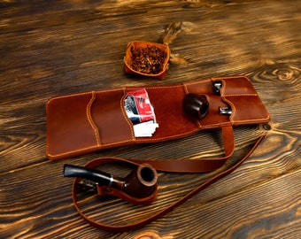 Compact Leather Pipe Case - Rolled Tobacco Pipe Holder*Pocket Sized Tobacco Bag for Pipe - Customizable Gift for Dad*smoking accessories