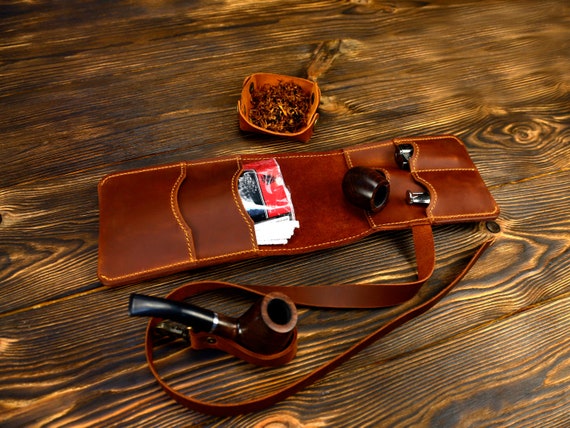 Compact Leather Pipe Case - Rolled Tobacco Pipe Holder*pocket 