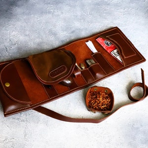 Leather Pipe Case - Tobacco Pouch Gift Set- Premium Smokers Kit Case -   Stylish  Leather Pipe Holder - Travel Tobacco Smokers Gift Case