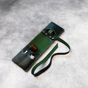 Compacte leren pijpetui *Groene pijphouder*Tabakstas in zakformaat voor pijp * Aanpasbaar cadeau voor mannen*Rookaccessoires