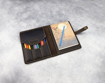 Handcrafted Leather Sketchbook Holder: A5 Artist Drawing Portfolio