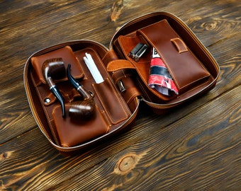 Personalisierter Leder-Pfeifenbeutel, handgefertigter Leder-Rohrhalter, Leder-Rohr-Etui, kundenspezifische Tabak-Kit-Halter, Rauchzubehör